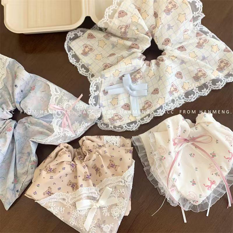 Handmade Floral Bow Girl Heart Bear Square Scarf Large Intestine Hair Ring Korean Romantic Retro Cute Sweet Hair Accessories