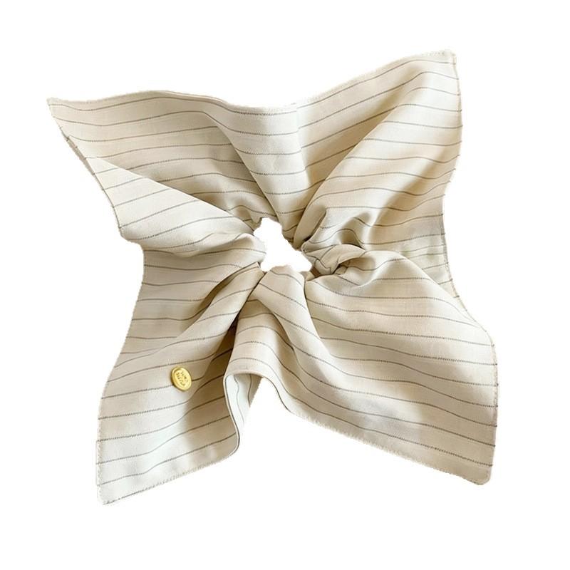 Korean Style Striped Fabric Square Scarf Large Intestine Hair Band for Women 2025 New Elegant Low Ponytail Head Rope High-Grade Hair Accessories Factory