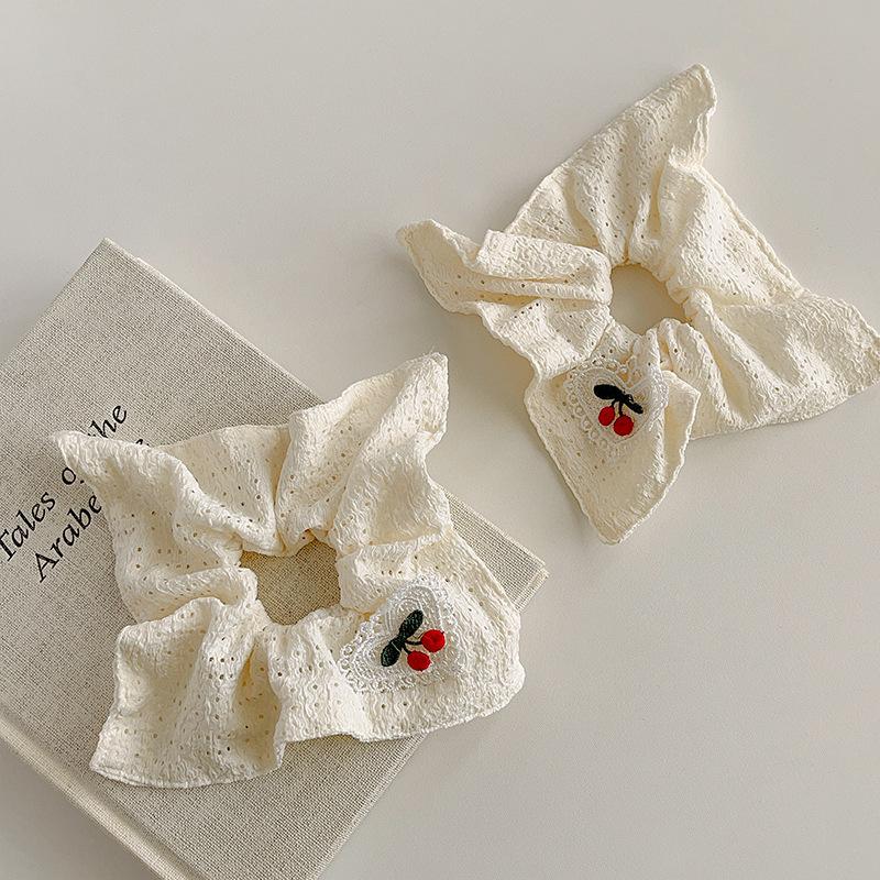 High-Looking Cherry Beige Fabric Hollow Square Scarf Large Intestine Hair Band Girl's Hair Tie Rope Small Fresh Hair Rope Hair Accessories