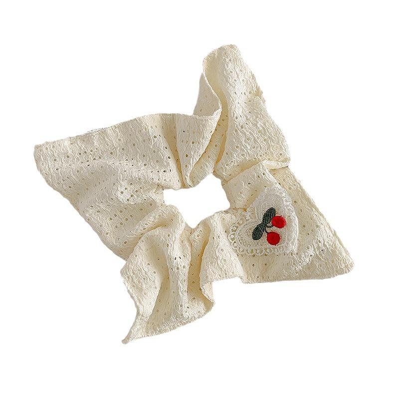 High-Looking Cherry Beige Fabric Hollow Square Scarf Large Intestine Hair Band Girl's Hair Tie Rope Small Fresh Hair Rope Hair Accessories