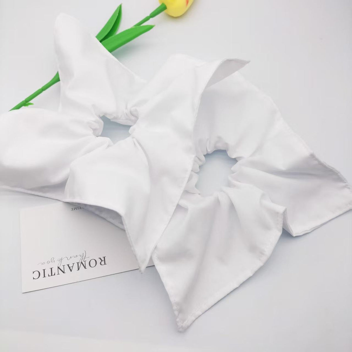 Amazon Cross-Border New White Cotton Square Scarf Large Intestine Hair Ring European and American Simple Tie-Dyed Square Hair Ring Dly
