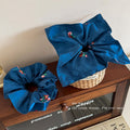 Retro Blue Floral Square Scarf Large Intestine Hair Band Female Back Head Tie Hair Rope Does Not Hurt Hair Low Ponytail Hair Rope Hair Accessories