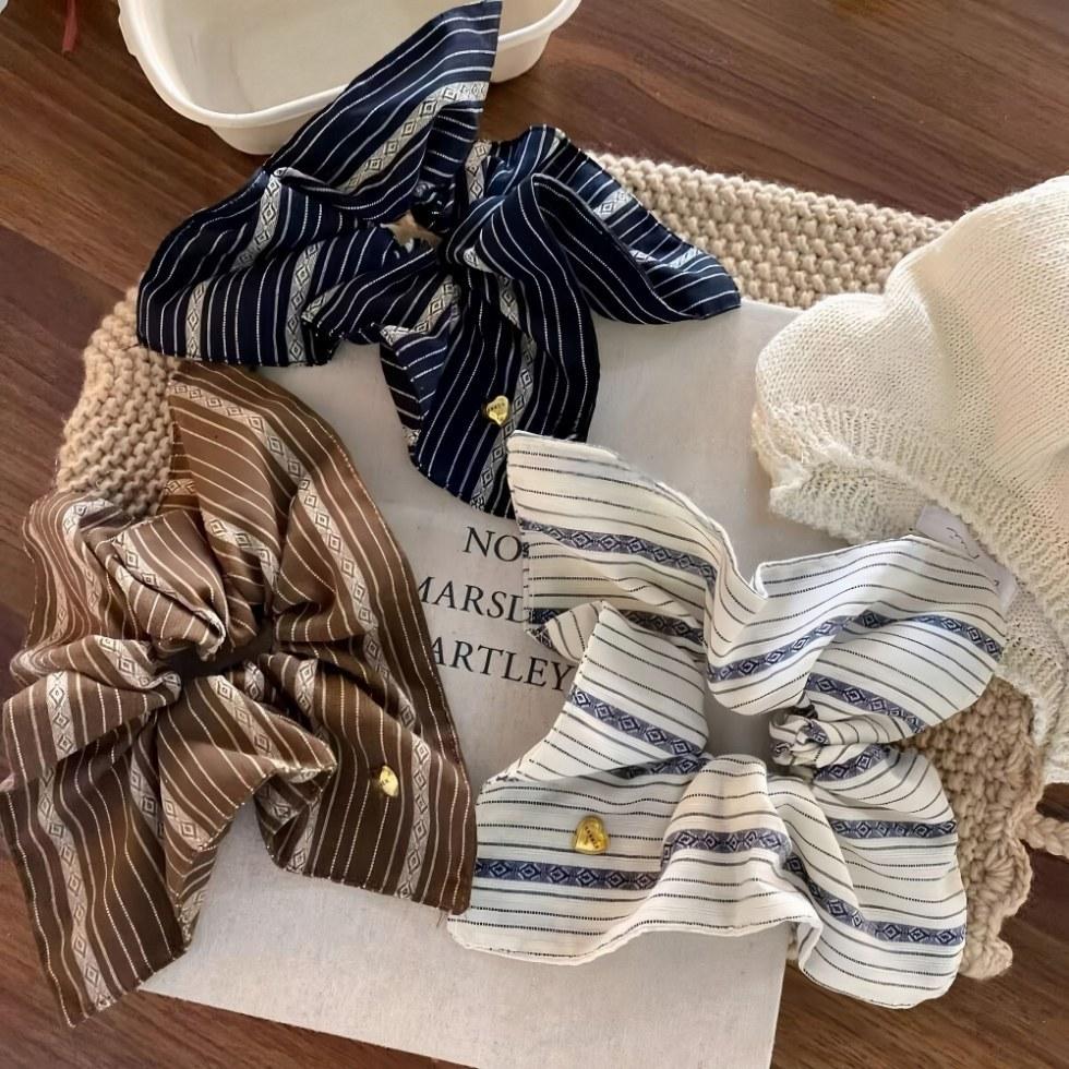Striped Love Square Scarf Elegant Large Intestine Hair Band Female Lazy Style Ponytail Rubber Band Adult Hair Band Retro Headband Headdress