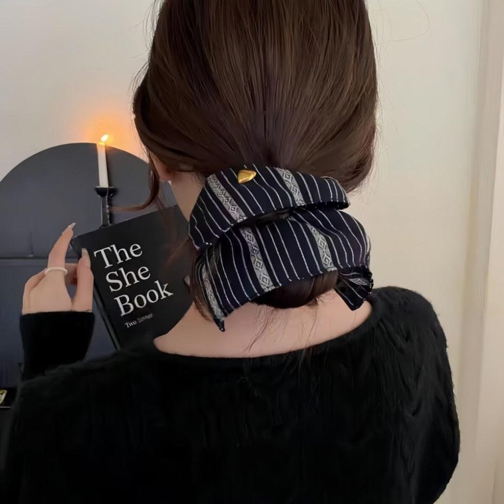 Striped Love Square Scarf Elegant Large Intestine Hair Band Female Lazy Style Ponytail Rubber Band Adult Hair Band Retro Headband Headdress