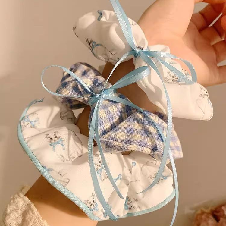 Sea Salt Hit Milk ~ Blue Bow Ribbon Square Scarf Large Intestine Hair Ring Female High-Grade Cute Large Hair Rope Hair Accessories