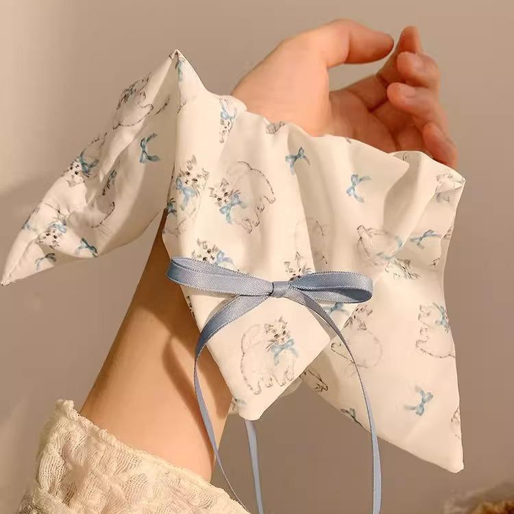 Sea Salt Hit Milk ~ Blue Bow Ribbon Square Scarf Large Intestine Hair Ring Female High-Grade Cute Large Hair Rope Hair Accessories