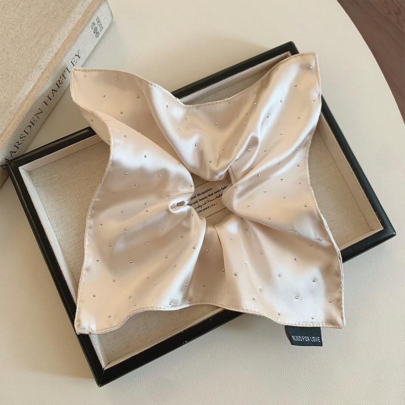 High-Grade Beige Starry Satin Square Scarf Large Intestine Hair Band Elegant Square Tie Hair Low Ponytail Hair Rope Hair Rope