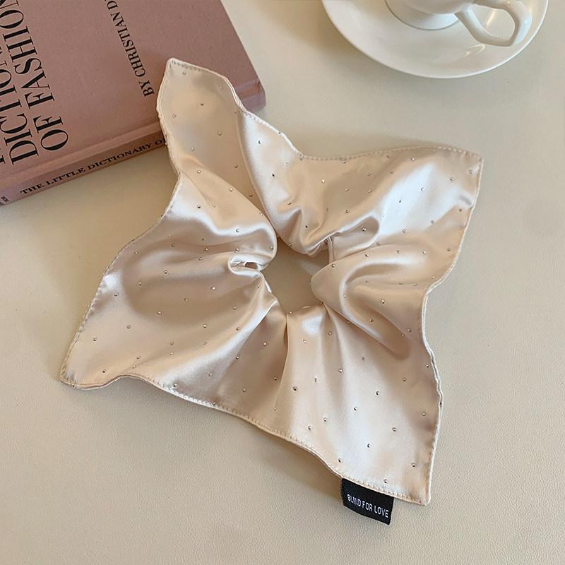 High-Grade Beige Starry Satin Square Scarf Large Intestine Hair Band Elegant Square Tie Hair Low Ponytail Hair Rope Hair Rope