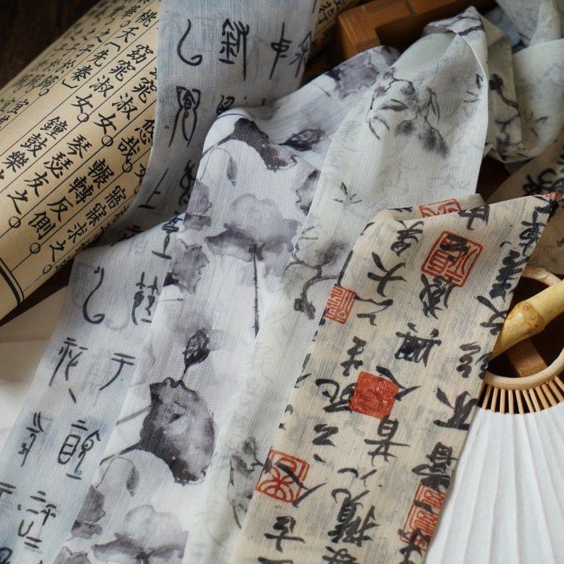 Lanting Preface Ancient Style Hair Band Silk Scarf Chiffon Ribbon Hair Band Classical Temperament Calligraphy and Painting Headdress Bow Tie Hair Rope