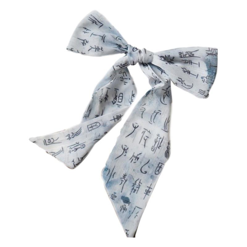 Lanting Preface Ancient Style Hair Band Silk Scarf Chiffon Ribbon Hair Band Classical Temperament Calligraphy and Painting Headdress Bow Tie Hair Rope