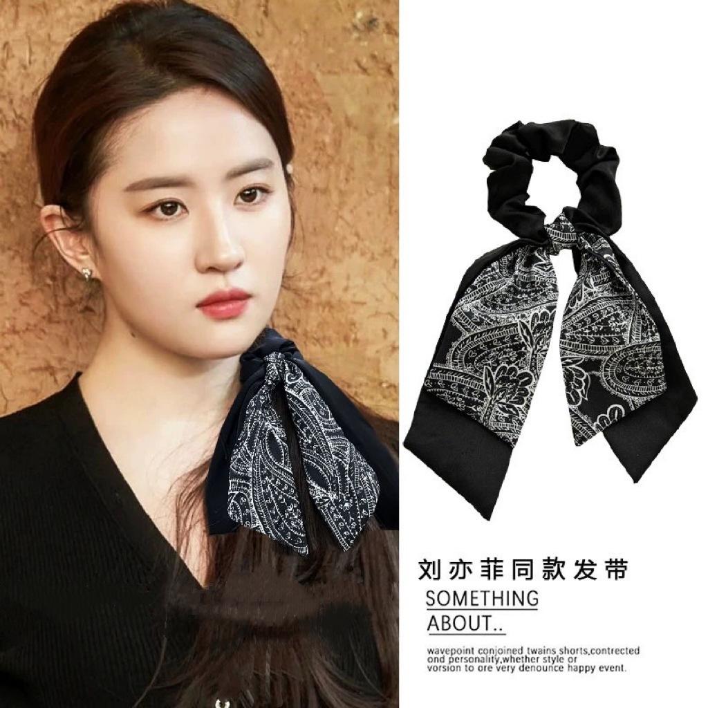 French Bow Ribbon Hair Band Silk Scarf Hair Band Women's Hair Tie Summer Hair Tie Rope Large Intestine Ring 2024 New Headdress