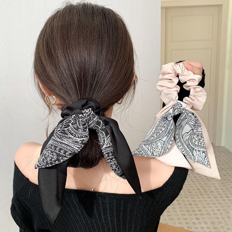 French Bow Ribbon Hair Band Silk Scarf Hair Band Women's Hair Tie Summer Hair Tie Rope Large Intestine Ring 2024 New Headdress
