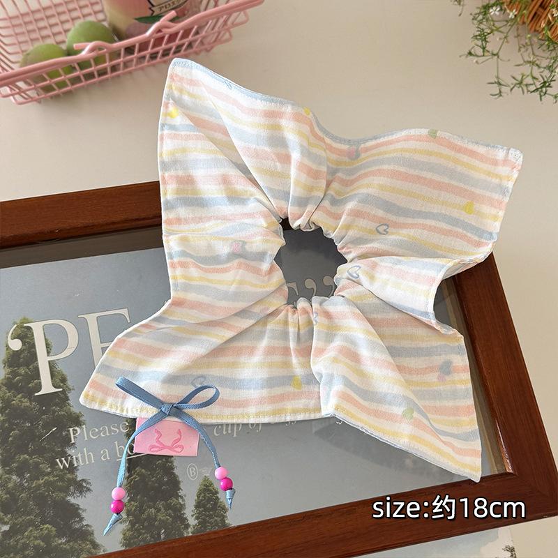 Sweet Girl Bow Striped Square Scarf Large Intestine Hair Band Women's High Elastic Ponytail Rubber Band Cute Hair Rope Hair Accessories