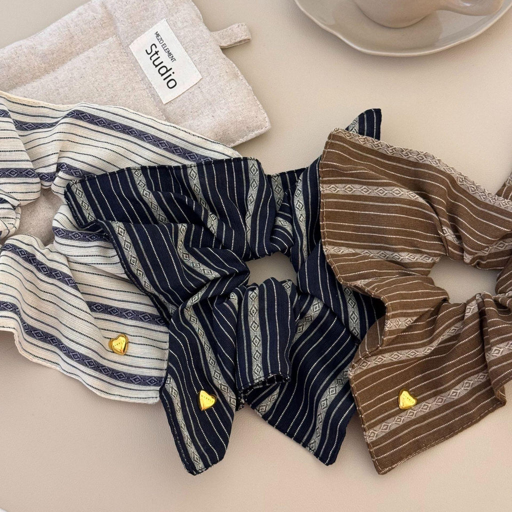 Mori Retro Striped Square Large Intestine Hair Band Square Scarf Hair Rope Female 2024 New Hair Tie Rope Rubber Band High-Grade