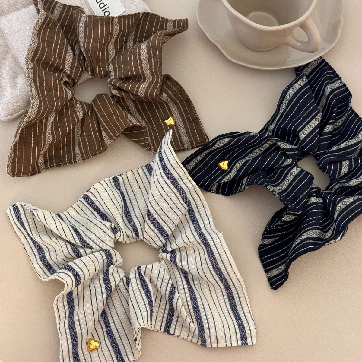 Mori Retro Striped Square Large Intestine Hair Band Square Scarf Hair Rope Female 2024 New Hair Tie Rope Rubber Band High-Grade
