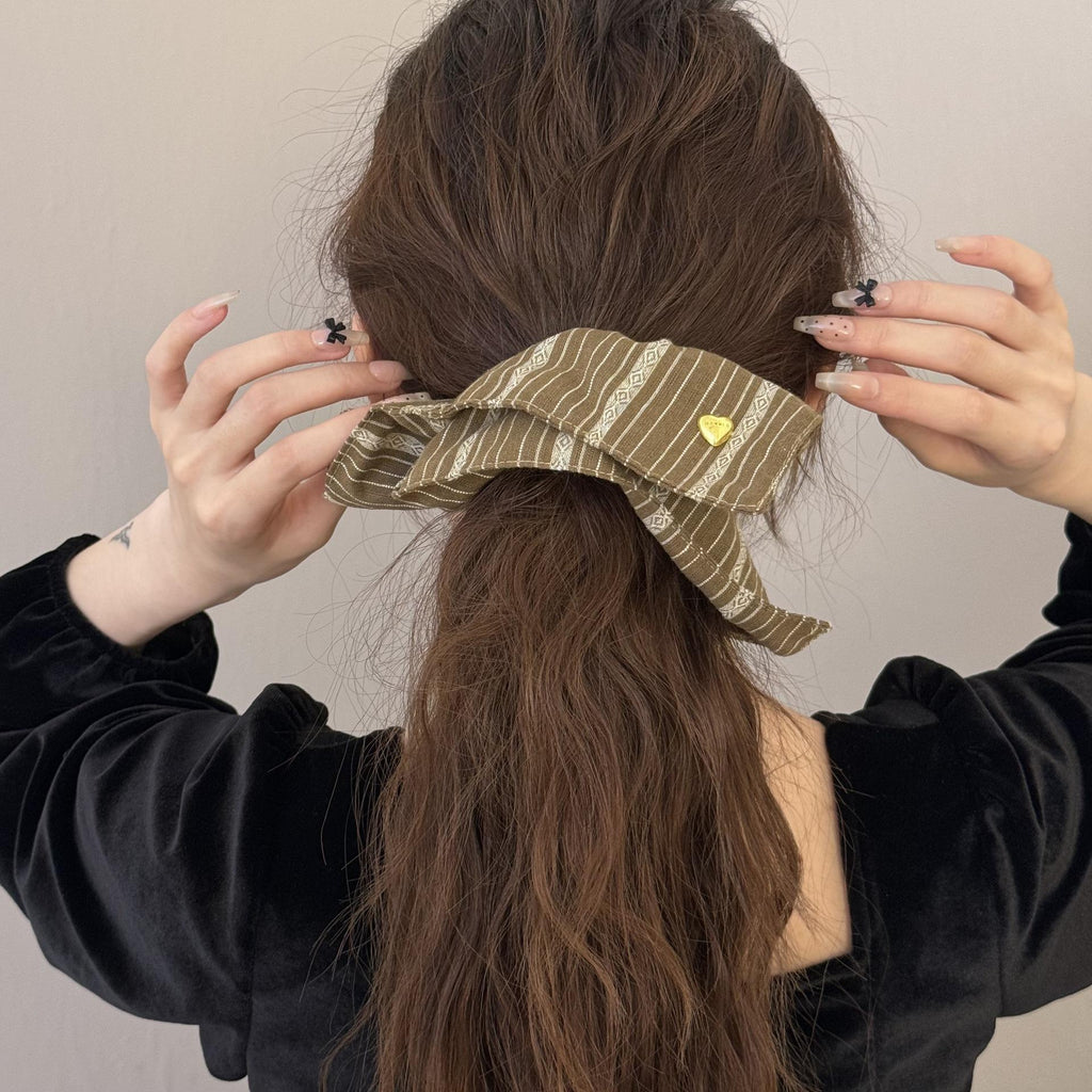 Mori Retro Striped Square Large Intestine Hair Band Square Scarf Hair Rope Female 2024 New Hair Tie Rope Rubber Band High-Grade