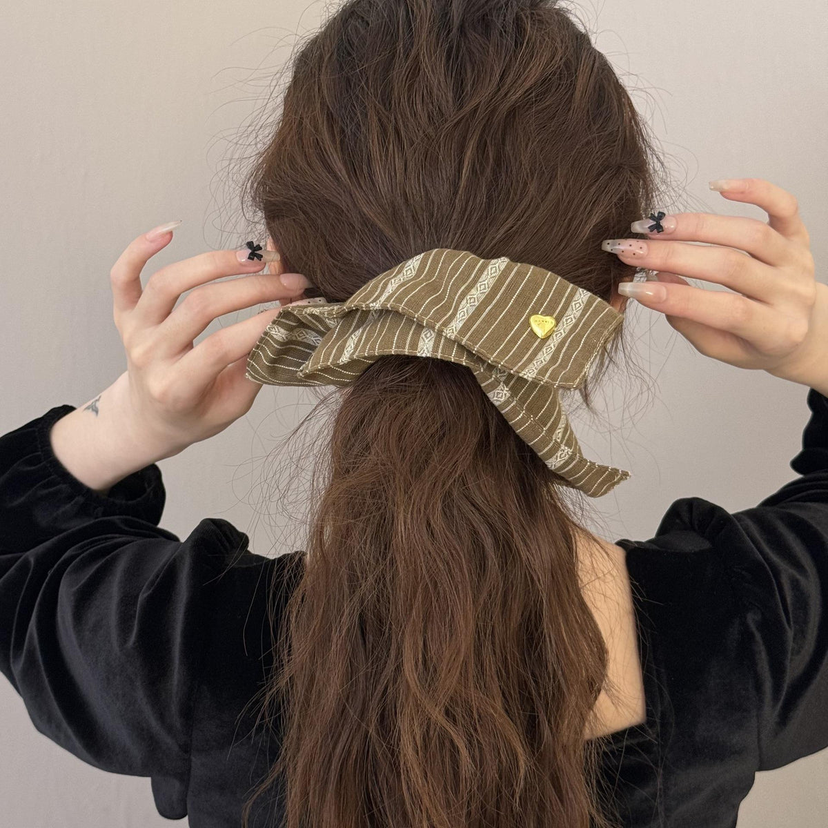 Mori Retro Striped Square Large Intestine Hair Band Square Scarf Hair Rope Female 2024 New Hair Tie Rope Rubber Band High-Grade