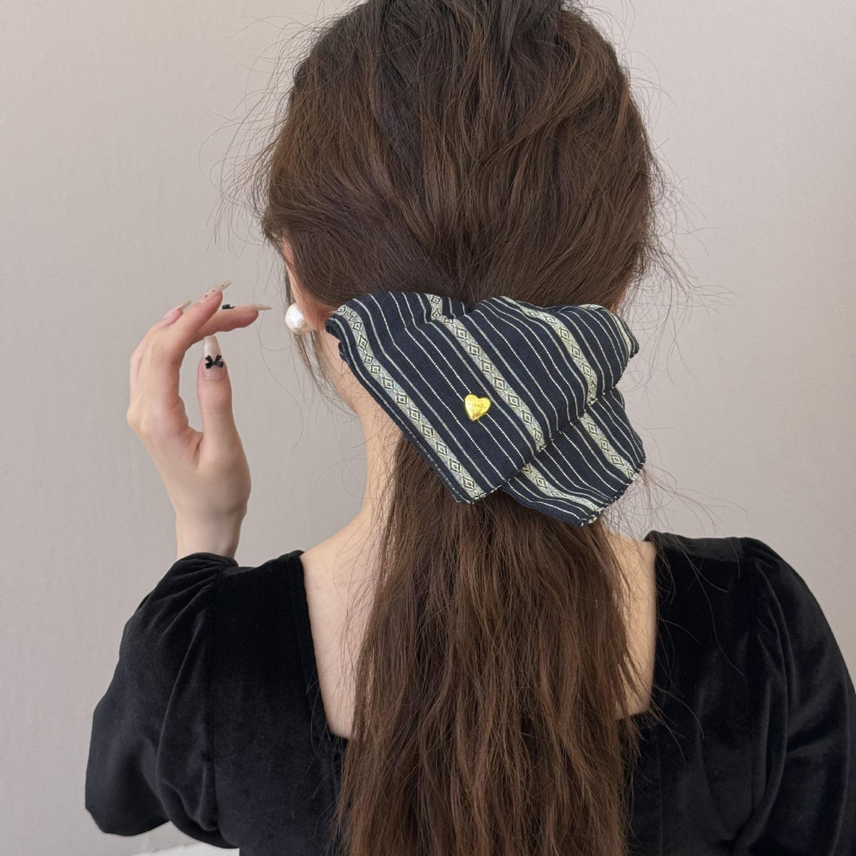 Mori Retro Striped Square Large Intestine Hair Band Square Scarf Hair Rope Female 2024 New Hair Tie Rope Rubber Band High-Grade