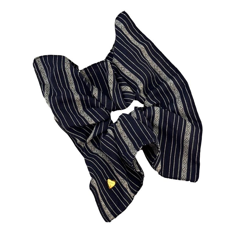Mori Retro Striped Square Large Intestine Hair Band Square Scarf Hair Rope Female 2024 New Hair Tie Rope Rubber Band High-Grade