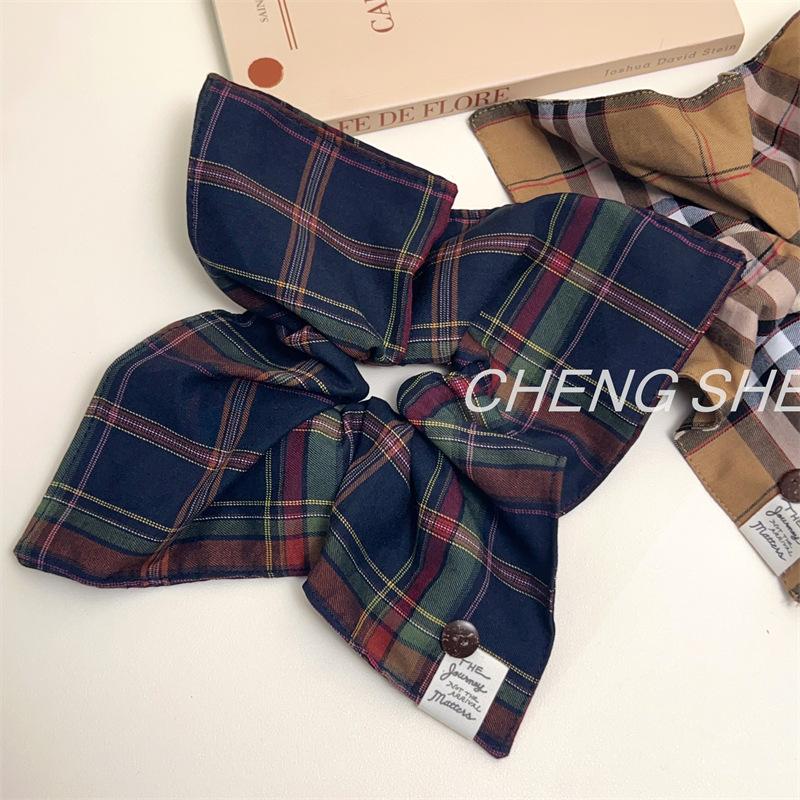 Classic British Style Plaid Square Scarf Large Intestine Hair Band Retro Versatile Low Ponytail Tie Hair Band Hair Rope Hair Accessories