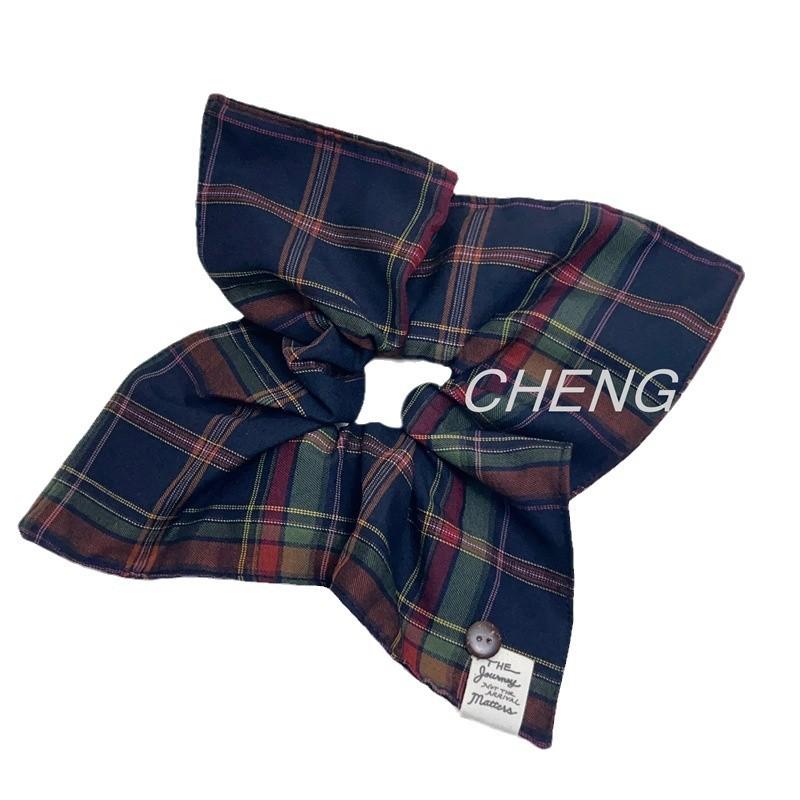 Classic British Style Plaid Square Scarf Large Intestine Hair Band Retro Versatile Low Ponytail Tie Hair Band Hair Rope Hair Accessories