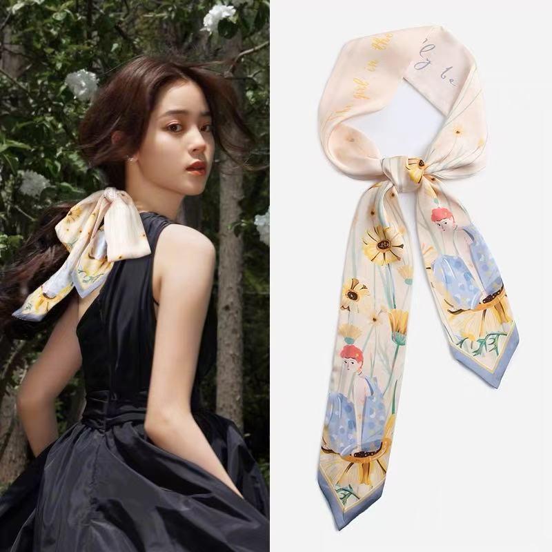 Hair Band Silk Scarf for Women 2025 New Small Long Hair Tie Bag Braided Hair Spring and Summer High-Grade All-Match Ribbon