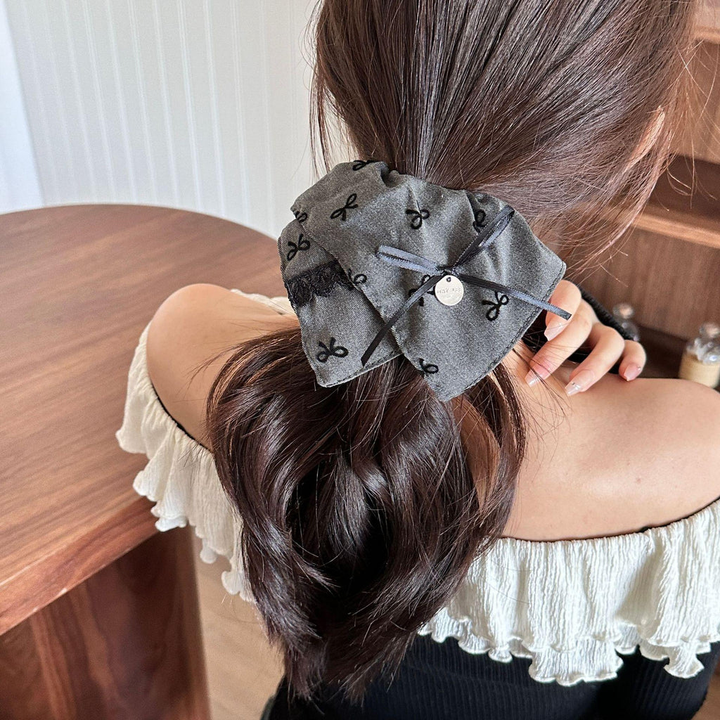 Korean Style Denim Blue Square Scarf Large Intestine Hair Band Women's Large High-Grade Tie Ball Head Rubber Band Sweet Simple Head Rope