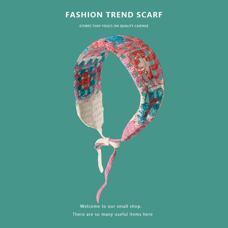 Knitted Crocheted Headscarf Hair Band for Women Summer New Pastoral Style Sweet Cute Hollow Ins Hair Tie Hair Accessories Wholesale