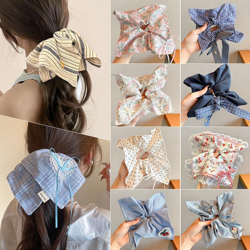 Plaid Square Scarf Hair Tie Large Intestine Hair Band Spring and Summer New Korean Style Oversized Hair Rope High-Grade Low Ball Hair Rope