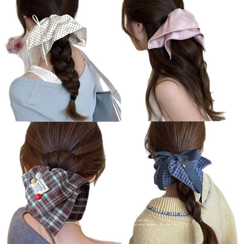 Plaid Square Scarf Hair Tie Large Intestine Hair Band Spring and Summer New Korean Style Oversized Hair Rope High-Grade Low Ball Hair Rope