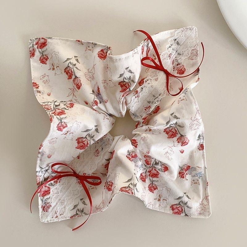 French Rose Bow Square Scarf Large Intestine Hair Band Women's High-Grade Lazy Style Oversized Hair Accessories Tie Hair Rope
