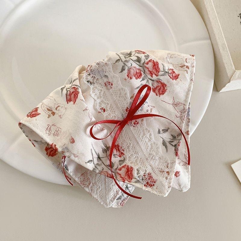 French Rose Bow Square Scarf Large Intestine Hair Band Women's High-Grade Lazy Style Oversized Hair Accessories Tie Hair Rope