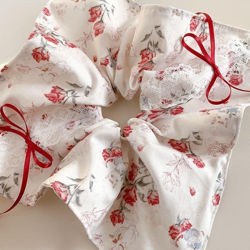 French Rose Bow Square Scarf Large Intestine Hair Band Women's High-Grade Lazy Style Oversized Hair Accessories Tie Hair Rope
