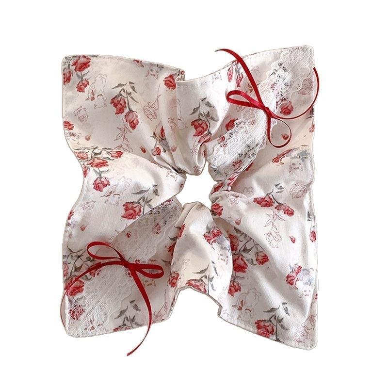 French Rose Bow Square Scarf Large Intestine Hair Band Women's High-Grade Lazy Style Oversized Hair Accessories Tie Hair Rope
