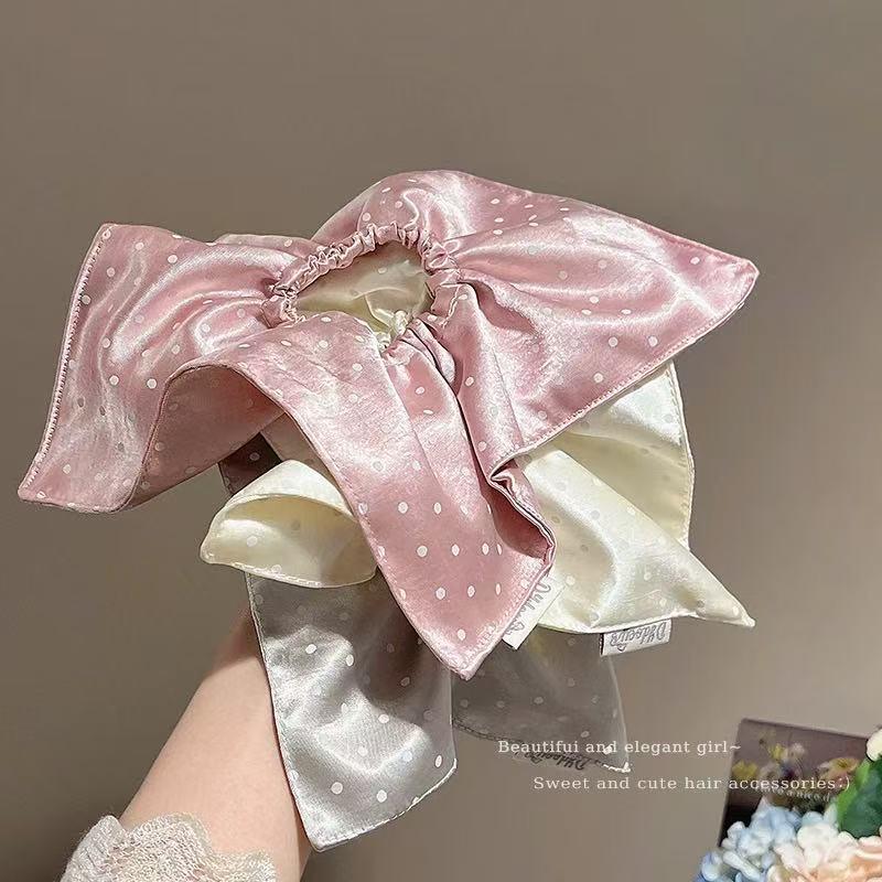 High-Grade Light Blue Satin Polka Dot Square Scarf Large Intestine Hair Band Female Korean Style Square Tie Hair Side Low Ponytail Hair Rope