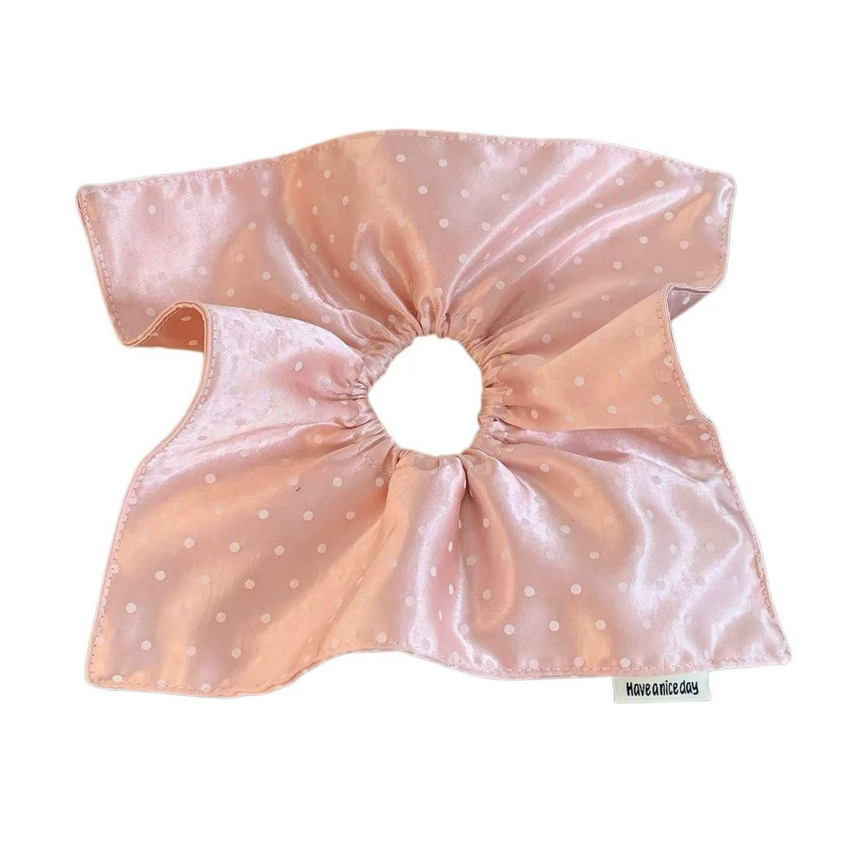 High-Grade Light Blue Satin Polka Dot Square Scarf Large Intestine Hair Band Female Korean Style Square Tie Hair Side Low Ponytail Hair Rope