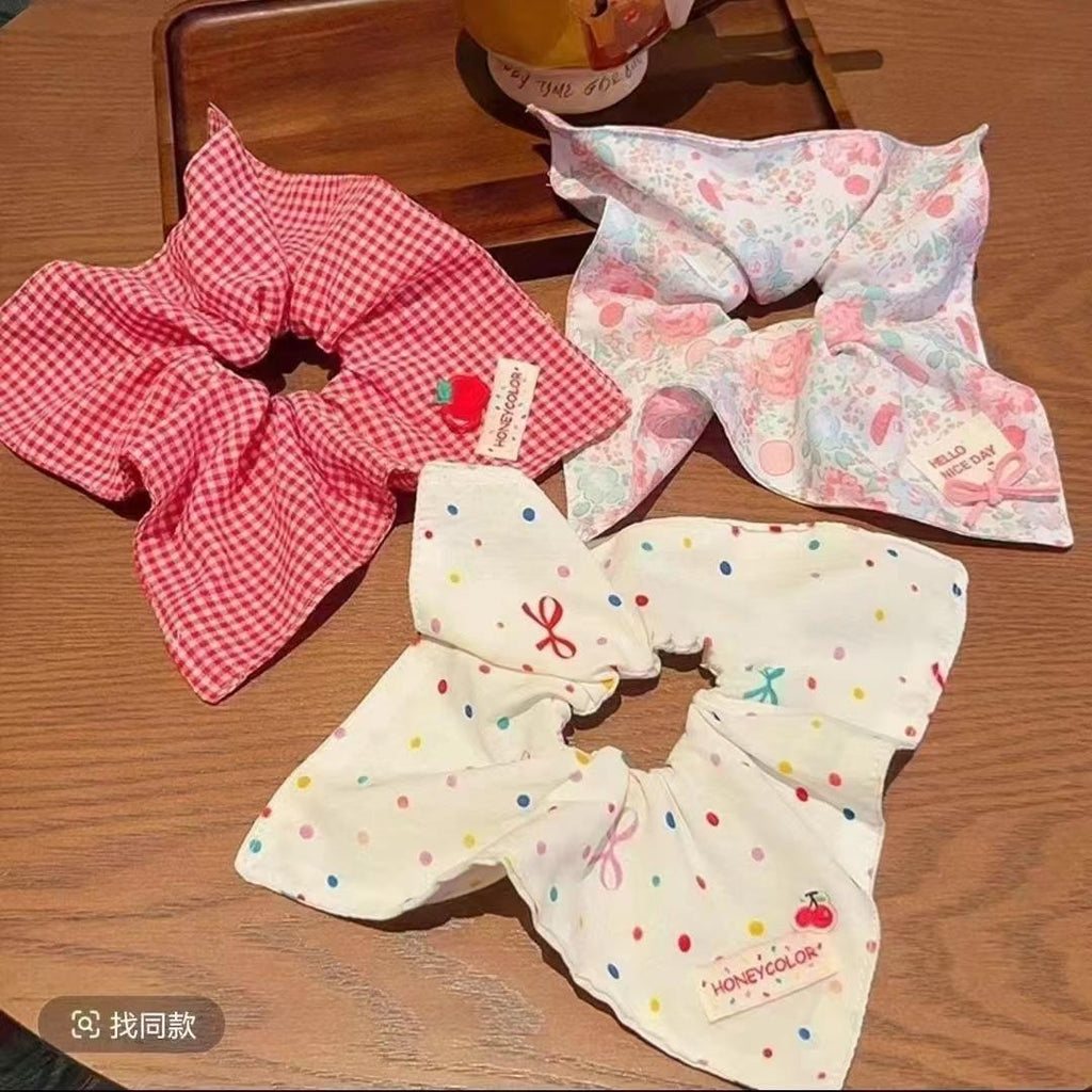Pink Bow Square Scarf Large Intestine Hair Band Hair Balls 2025 New Ponytail Hair Rope Female Headdress
