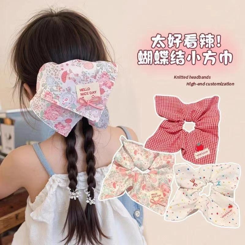 Pink Bow Square Scarf Large Intestine Hair Band Hair Balls 2025 New Ponytail Hair Rope Female Headdress