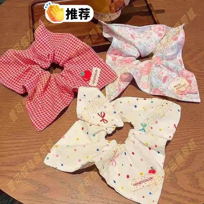 Pink Bow Square Scarf Large Intestine Hair Band Hair Balls 2025 New Ponytail Hair Rope Female Headdress