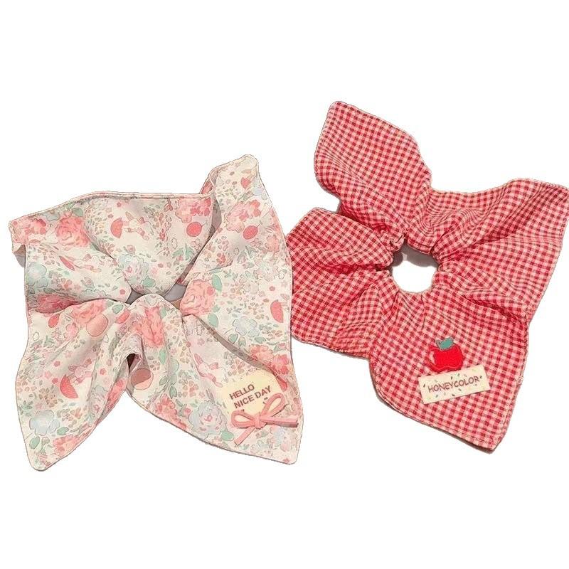 Pink Bow Square Scarf Large Intestine Hair Band Hair Balls 2025 New Ponytail Hair Rope Female Headdress
