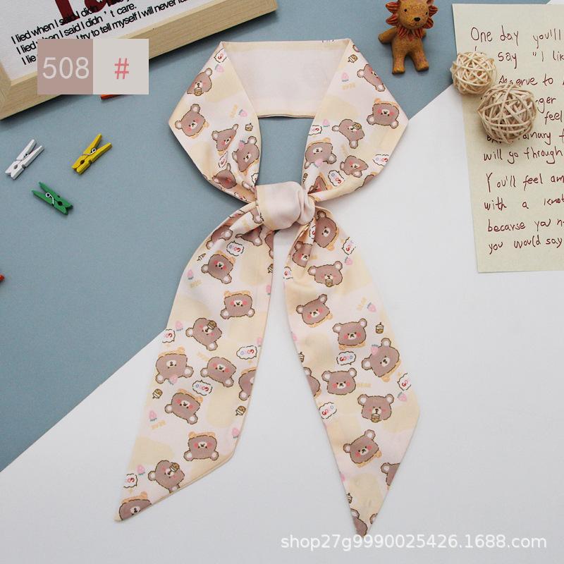 Long Cartoon Series All-Match Silk Scarf Tie Hair Band Bow Ribbon Tie Bag Hand Gift Silk Scarf Ribbon