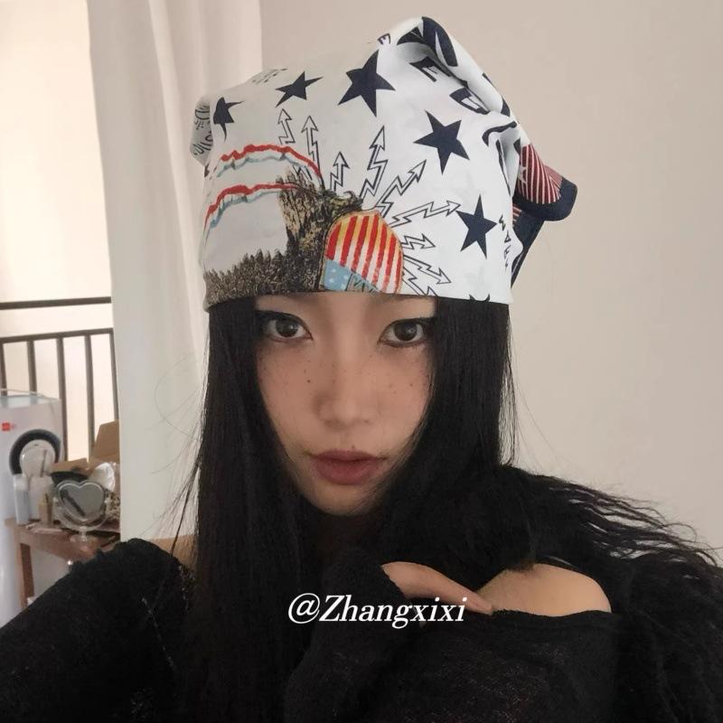 American Millennium Retro Eagle Letter Scarf Y2g Sweet Cool Hot Girl Small Square Scarf Niche Music Festival Hair Tie Scarf
