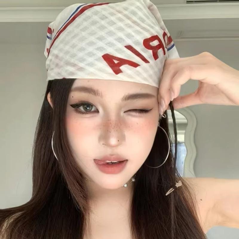 American Millennium Retro Eagle Letter Scarf Y2g Sweet Cool Hot Girl Small Square Scarf Niche Music Festival Hair Tie Scarf