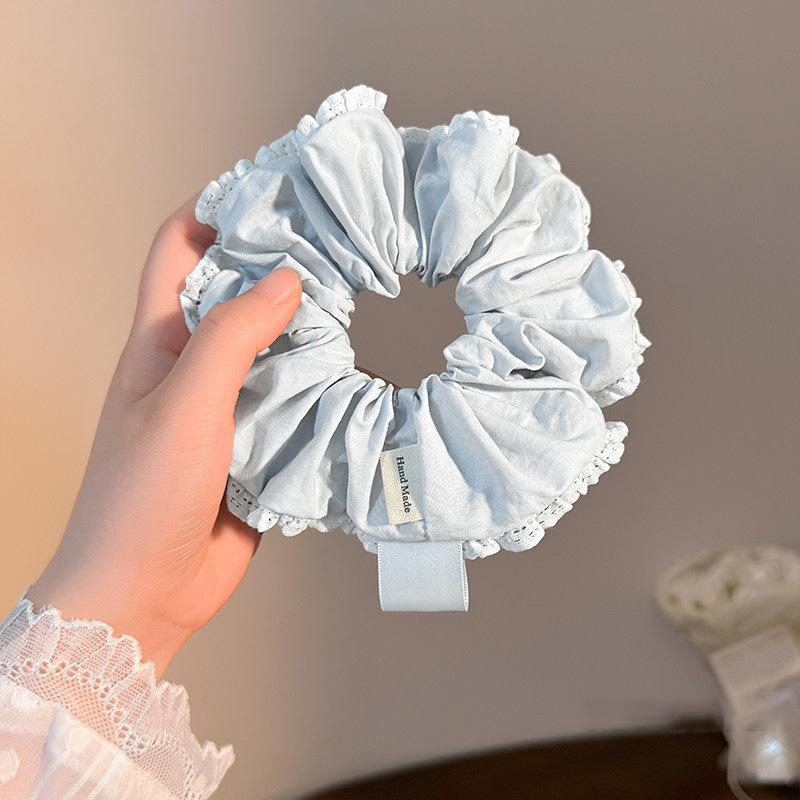 Summer Fresh Lace Edge Square Scarf Large Intestine Hair Band Women's High Elastic Tie Hair Rope New Gentle Hair Rope Hair Accessories