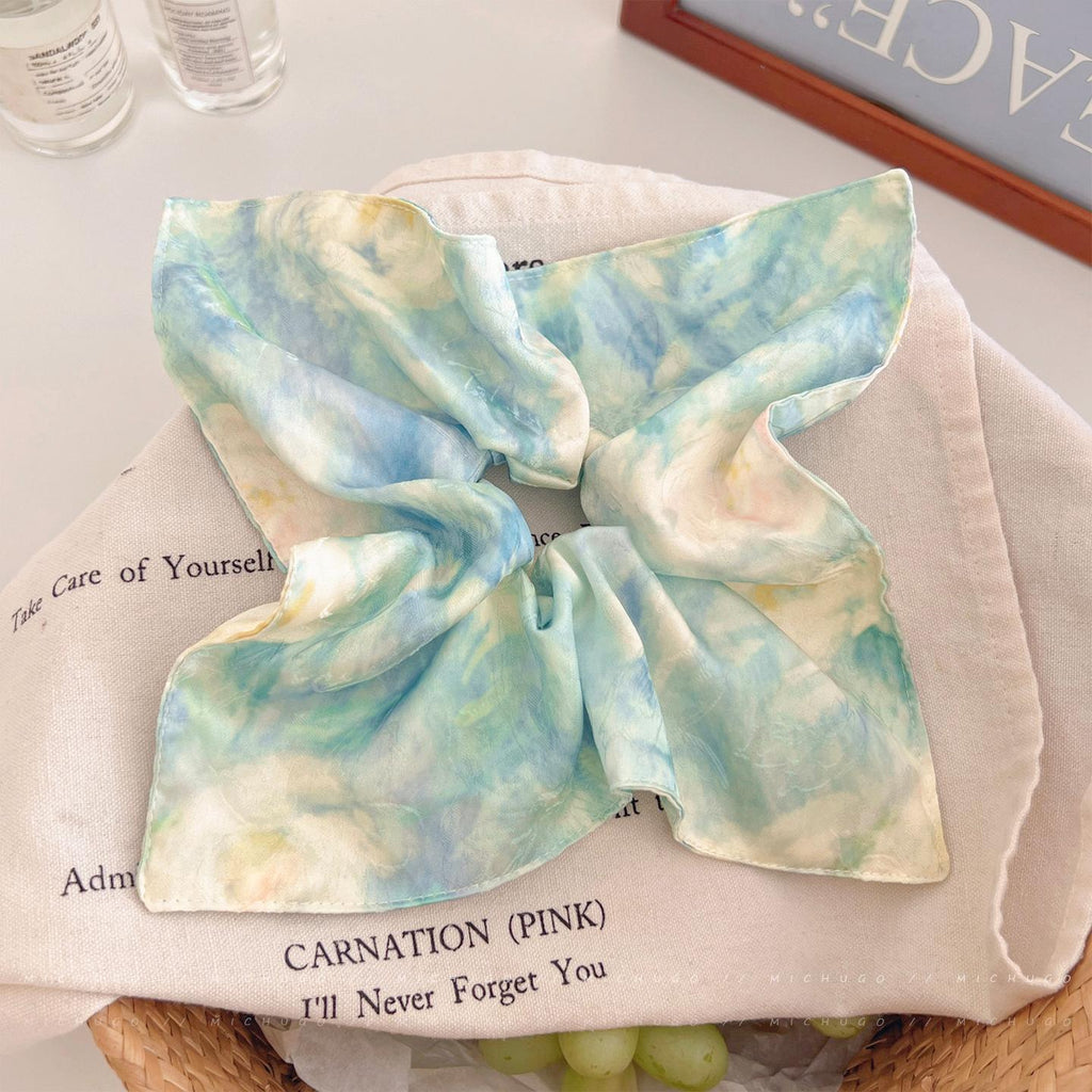 Oil Painting Style Blooming Square Scarf Large Intestine Hair Ring Female Low Ponytail Hair Tie Hair Rope 2026 New Style Hair Rope Temperament Hair Accessories Summer