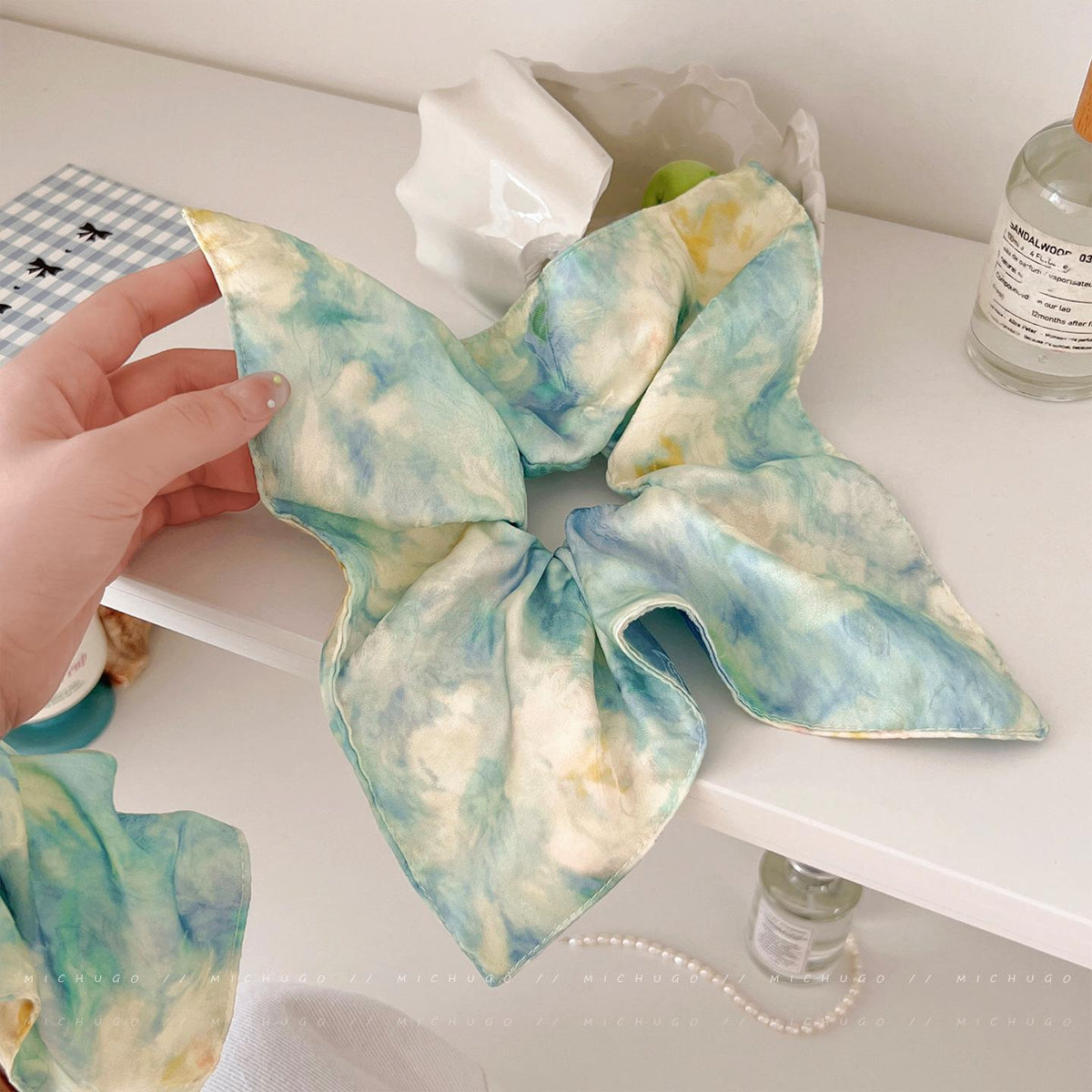 Oil Painting Style Blooming Square Scarf Large Intestine Hair Ring Female Low Ponytail Hair Tie Hair Rope 2026 New Style Hair Rope Temperament Hair Accessories Summer