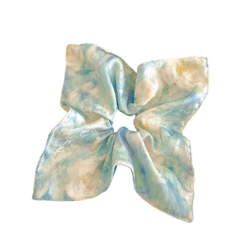 Oil Painting Style Blooming Square Scarf Large Intestine Hair Ring Female Low Ponytail Hair Tie Hair Rope 2026 New Style Hair Rope Temperament Hair Accessories Summer