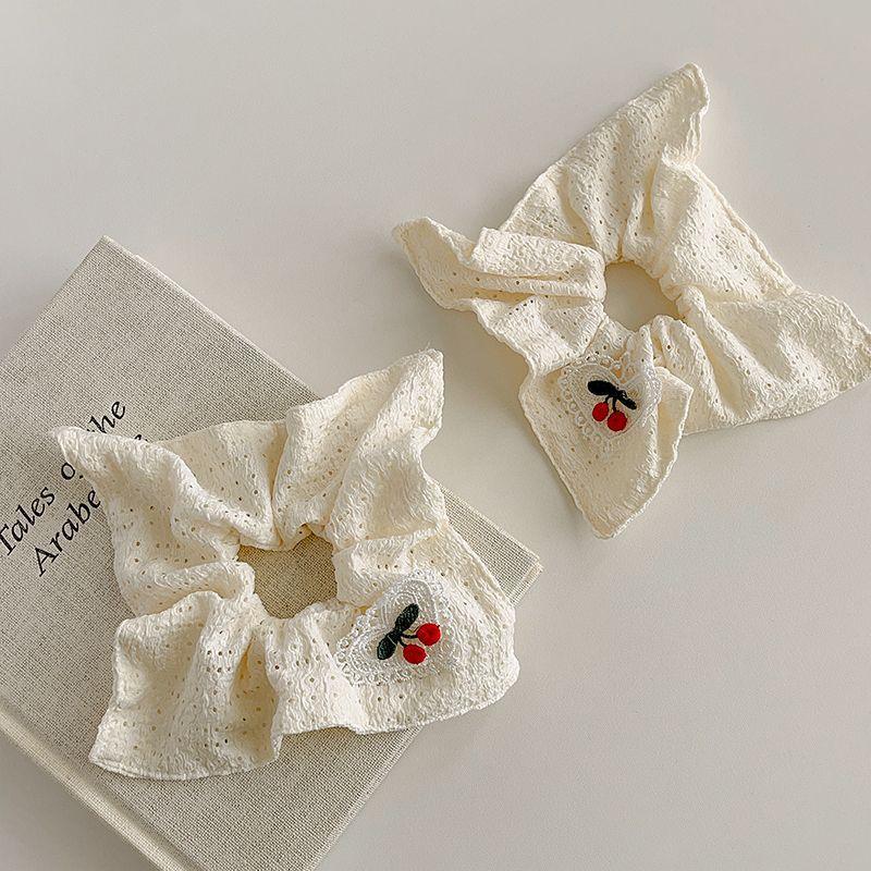 Handmade Lace Lovely Cherry White Hollow Square Scarf Large Intestine Hair Ring Sweet Girl Heart Tie Ponytail Head Rope Embroidery