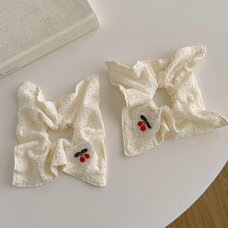 Handmade Lace Lovely Cherry White Hollow Square Scarf Large Intestine Hair Ring Sweet Girl Heart Tie Ponytail Head Rope Embroidery