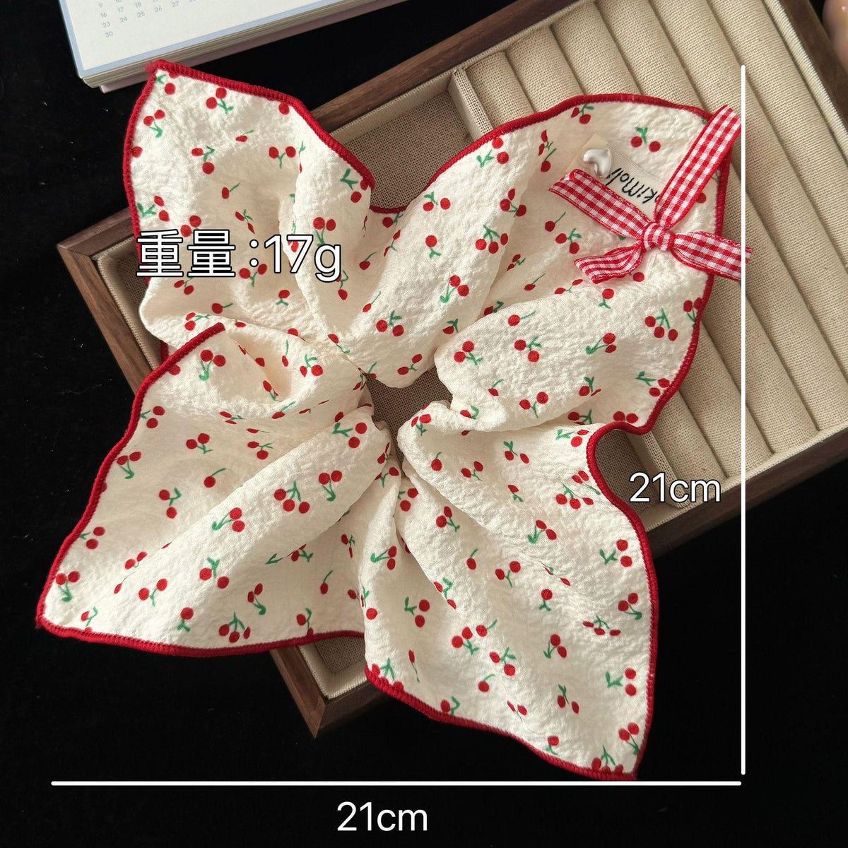 Sweet Cherry Plaid Bow Square Scarf Large Intestine Hair Ring Korean Simple Girl Ponytail Hair Rope Hair Accessories Wholesale